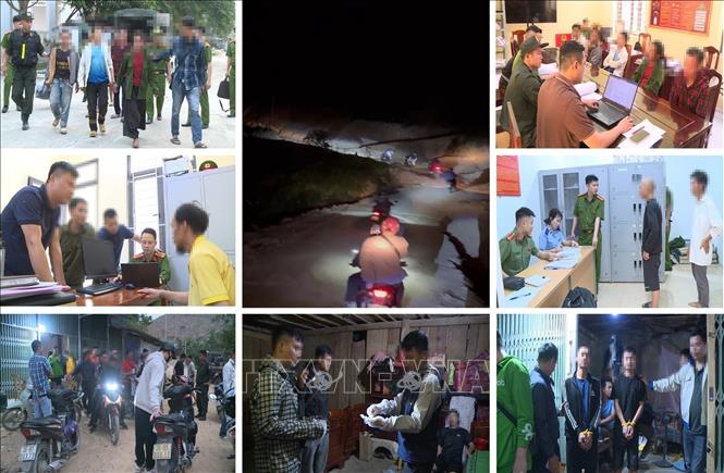 Hàng chục đối tượng liên quan đến việc mua bán, tàng trữ và sử dụng trái phép chất ma tuý tại 10 xã biên giới bị lực lượng Công an Thanh Hóa bắt giữ. Ảnh TTXVN phát 
