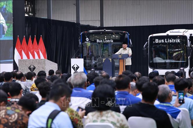 Tổng thống Indonesia phát biểu tại lễ khánh thành nhà máy. Ảnh: Minh Thái - Phóng viên TTXVN tại Indonesia