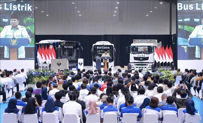 Tổng thống Indonesia phát biểu tại lễ khánh thành nhà máy. Ảnh: Minh Thái - Phóng viên TTXVN tại Indonesia. 