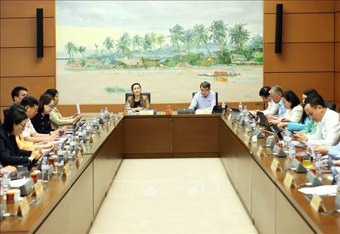 Các đại biểu Quốc hội thành phố Hải Phòng và tỉnh Quảng Ngãi thảo luận tại tổ. Ảnh: An Đăng - TTXVN