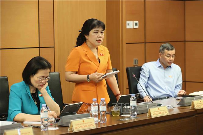 Đại biểu Quốc hội tỉnh Quảng Ninh Nguyễn Thị Thu Hà thảo luận tại tổ. Ảnh: An Đăng - TTXVN