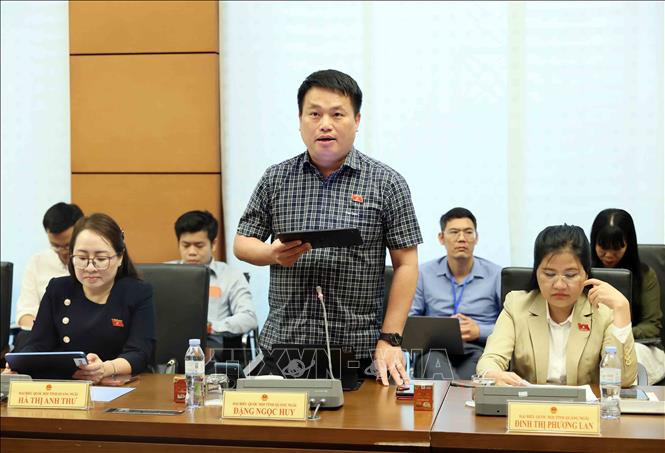 Đại biểu Quốc hội tỉnh Quảng Ngãi Đặng Ngọc Huy thảo luận tại tổ. Ảnh: An Đăng - TTXVN