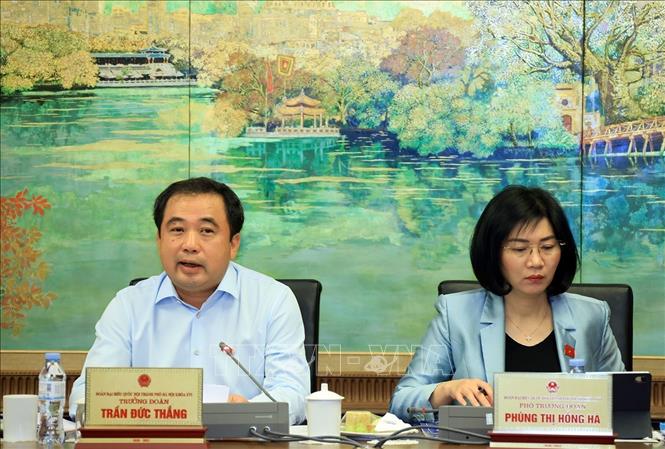 Trưởng đoàn Đại biểu Quốc hội thành phố Hà Nội Trần Đức Thắng phát biểu. Ảnh: Tuấn Anh - TTXVN