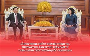 Lễ đón trọng thể Ủy viên Bộ Chính trị, Thường trực Ban Bí thư Trần Cẩm Tú thăm chính thức Vương quốc Campuchia