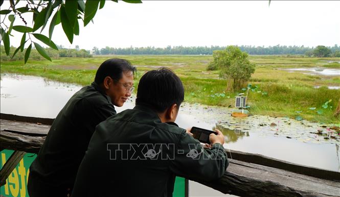 Với hệ thống camera và điện thoại, nhân viên bảo vệ rừng dễ dàng giám sát, theo dõi rừng mọi lúc, mọi nơi. Ảnh: Nhựt An - TTXVN