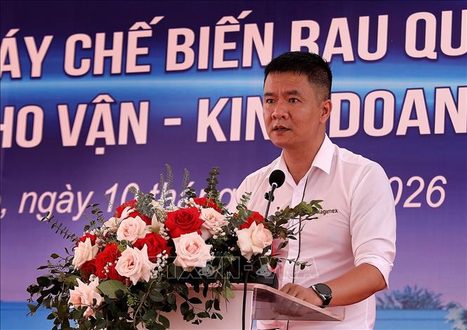 Ông Lê Tuấn Hùng, Giám đốc Công ty Cổ phần vật liệu xây dựng Tây Đô Hà Nội, phát biểu tại lễ khởi công. Ảnh: Thanh Hải - TTXVN  