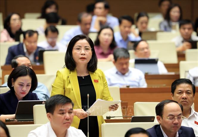 Đại biểu Quốc hội tỉnh Đắk Lắk Nguyễn Thị Thu Nguyệt phát biểu. Ảnh: Tuấn Anh - TTXVN