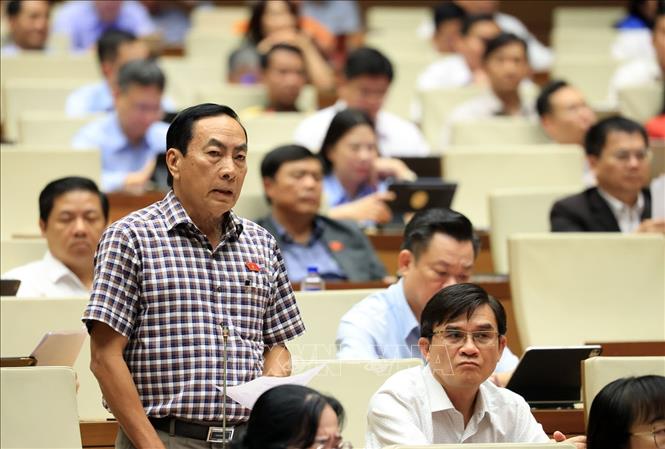 Đại biểu Quốc hội tỉnh Đồng Tháp Nguyễn Văn Hoà phát biểu. Ảnh: Tuấn Anh - TTXVN