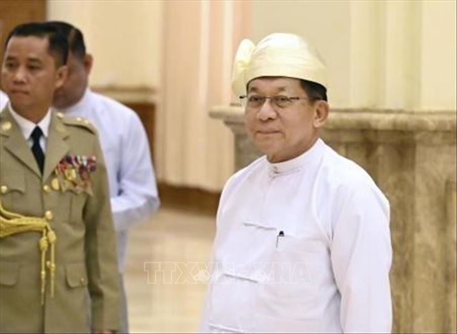Ông Min Aung Hlaing tại phiên họp của Quốc hội Myanmar ở thủ đô Naypyitaw ngày 10/4/2026. Ảnh: Kyodo/TTXVN