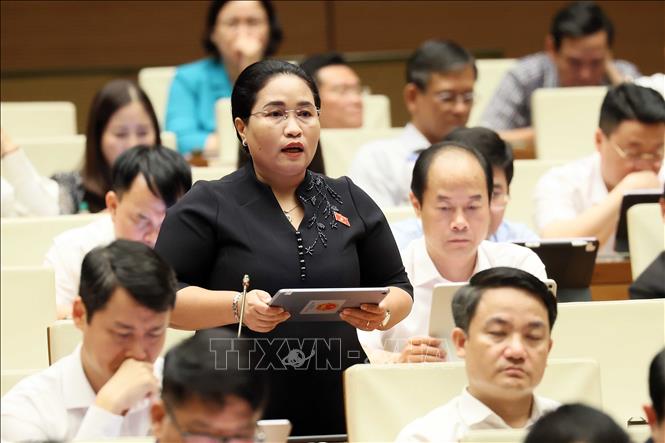 Đại biểu Quốc hội tỉnh Khánh Hòa Chamaléa Thị Thủy phát biểu. Ảnh: An Đăng - TTXVN