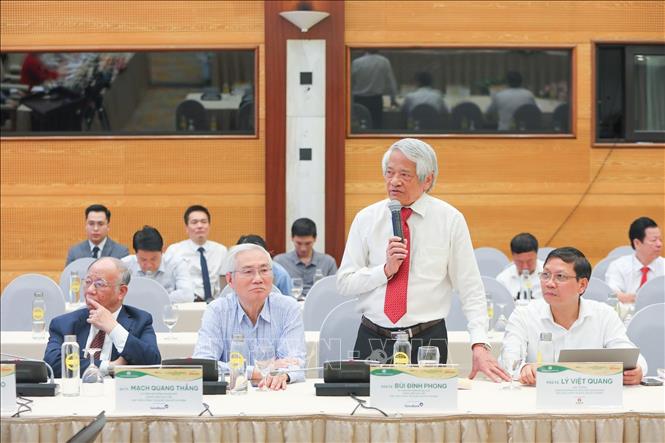 PGS.TS Bùi Đình Phong, Uỷ viên Hội đồng Khoa học giảng viên cao cấp, Học viện Chính trị Quốc gia Hồ Chí Minh chia sẻ và thảo luận tại Hội thảo. Ảnh: Lê Đông - TTXVN