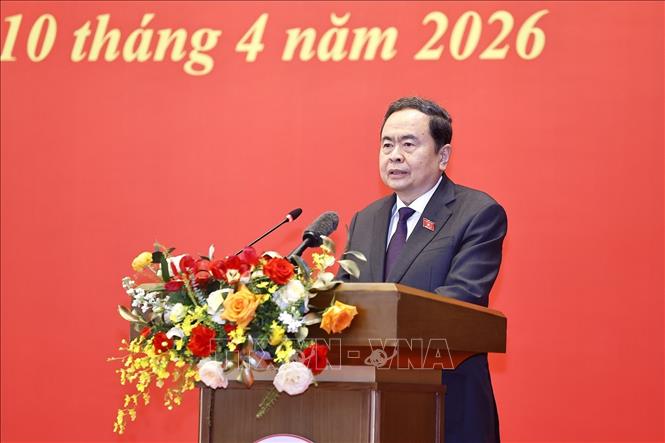 Ủy viên Bộ Chính trị, Bí thư Đảng ủy Quốc hội, Chủ tịch Quốc hội Trần Thanh Mẫn phát biểu nhận nhiệm vụ. Ảnh: Doãn Tấn - TTXVN