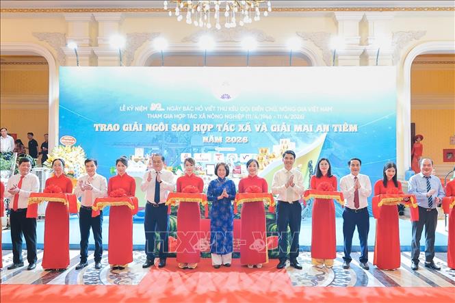 Các đại biểu thực hiện nghi thức cắt băng khai mạc buổi Lê kỷ niệm. Ảnh: Lê Đông - TTXVN