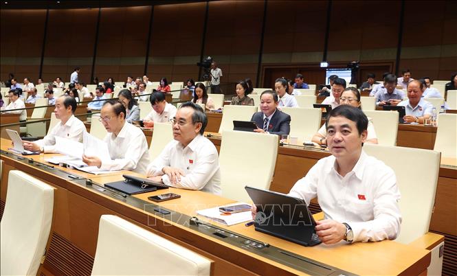 Đoàn đại biểu Quốc hội tỉnh Khánh Hòa dự phiên họp. Ảnh: Văn Điệp - TTXVN 