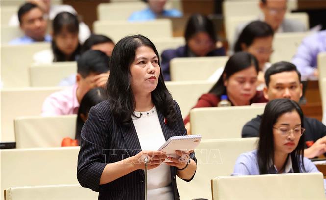Đại biểu Quốc hội tỉnh Quảng Trị Lý Kiều Vân phát biểu. Ảnh: Văn Điệp - TTXVN 