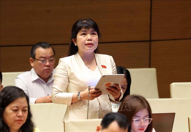 Đại biểu Quốc hội tỉnh Quảng Ninh Nguyễn Thị Thu Hà phát biểu. Ảnh: Văn Điệp - TTXVN 