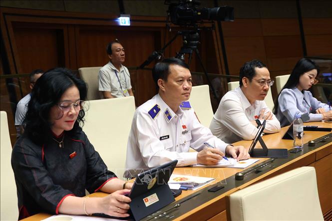 Đoàn đại biểu Quốc hội tỉnh Nghệ An dự phiên họp. Ảnh: Văn Điệp - TTXVN 