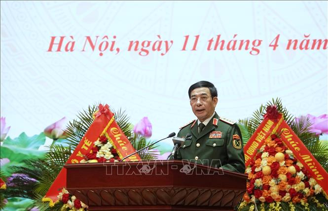 Đại tướng Phan Văn Giang, Ủy viên Bộ Chính trị, Phó Bí thư Quân ủy Trung ương, Phó Thủ tướng Chính phủ, Bộ trưởng Bộ Quốc phòng phát biểu. Ảnh: Hiền Hạnh - TTXVN 