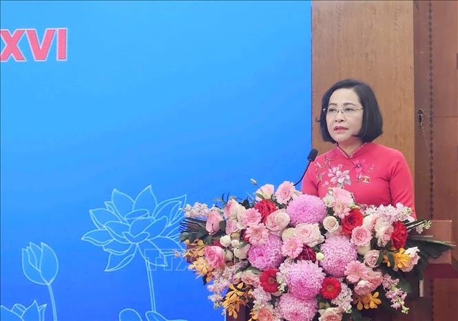 Phó Chủ tịch Quốc hội Nguyễn Thị Thanh phát biểu tại buổi gặp mặt. Ảnh: Phúc Hằng - TTXVN