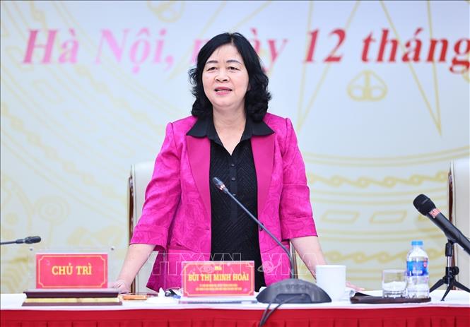 Đồng chí Bùi Thị Minh Hoài, Ủy viên Bộ Chính trị, Bí thư Trung ương Đảng, Chủ tịch UBTW MTTQ Việt Nam phát biểu chỉ đạo. Ảnh: Minh Đức – TTXVN