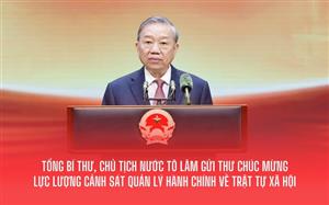 Tổng Bí thư, Chủ tịch nước Tô Lâm gửi thư chúc mừng lực lượng Cảnh sát Quản lý hành chính về trật tự xã hội
