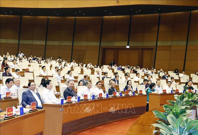 Tổng Bí thư, Chủ tịch nước Tô Lâm cùng các đồng chí lãnh đạo, Đảng, Nhà nước và đại biểu tham dự Hội nghị tại điểm cầu chính Hội trường Diên Hồng, Nhà Quốc hội. Ảnh: Thống Nhất - TTXVN