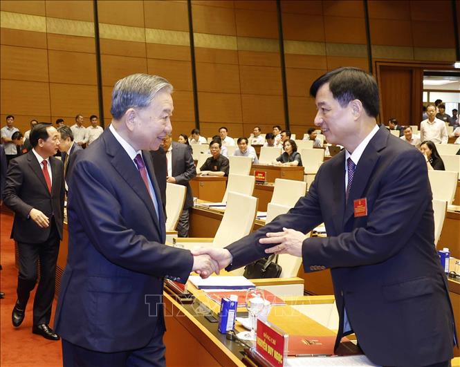 Tổng Bí thư, Chủ tịch nước Tô Lâm và các đại biểu dự Hội nghị tại điểm cầu chính Hội trường Diên Hồng, Nhà Quốc hội. Ảnh: Thống Nhất - TTXVN