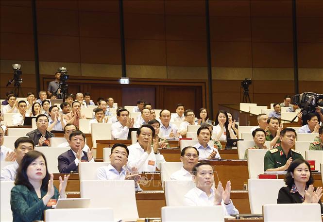 Các đại biểu tham dự Hội nghị tại điểm cầu chính Hội trường Diên Hồng, Nhà Quốc hội. Ảnh: Thống Nhất - TTXVN