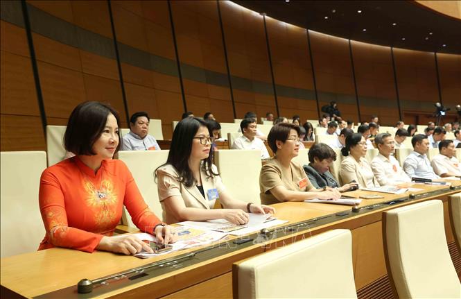 Các đại biểu tham dự Hội nghị tại điểm cầu chính Hội trường Diên Hồng, Nhà Quốc hội. Ảnh: Phương Hoa - TTXVN