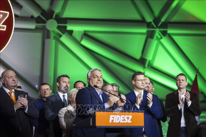 Thủ tướng Hungary Viktor Orban phát biểu tại Budapest ngày 12/4/2026. Ảnh: THX/TTXVN