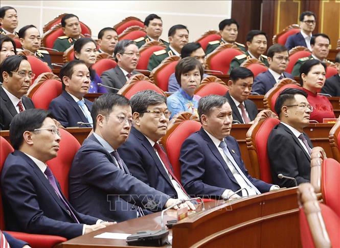 Các đại biểu tham dự Hội nghị công bố Quyết định của Bộ Chính trị về công tác cán bộ. Ảnh: Thống Nhất - TTXVN