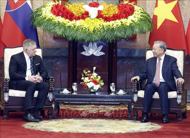 Tổng Bí thư, Chủ tịch nước Tô Lâm tiếp Thủ tướng Slovakia Robert Fico. Ảnh: Thống Nhất - TTXVN