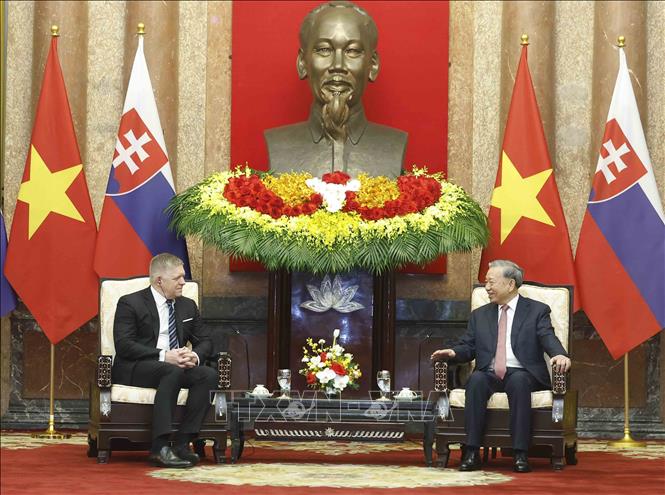 Tổng Bí thư, Chủ tịch nước Tô Lâm tiếp Thủ tướng Slovakia Robert Fico. Ảnh: Thống Nhất - TTXVN
