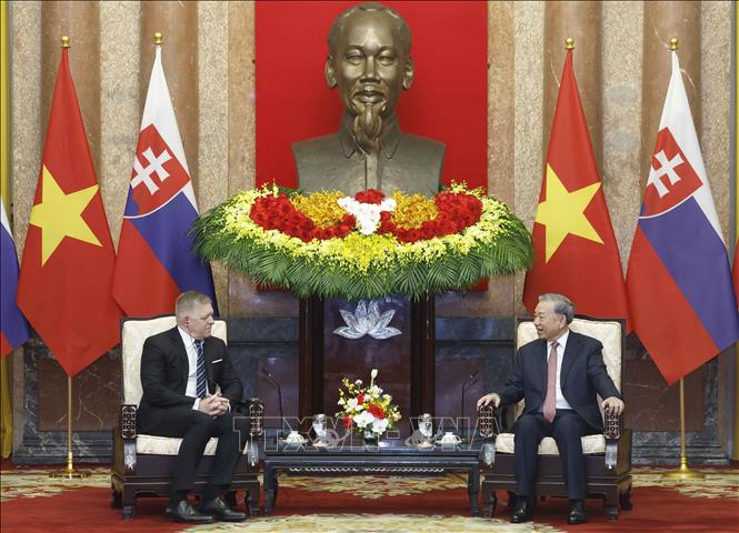 Tổng Bí thư, Chủ tịch nước Tô Lâm tiếp Thủ tướng Slovakia Robert Fico. Ảnh: Thống Nhất - TTXVN