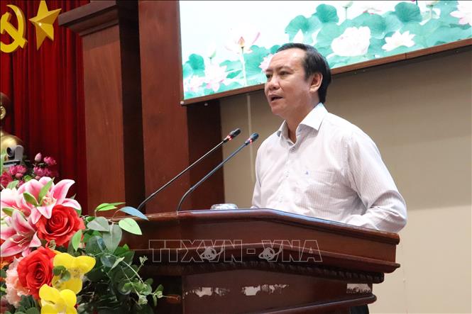 Ông Lê Hà Luân, Giám đốc Sở Nông nghiệp và Môi trường tỉnh Đồng Tháp phát biểu. Ảnh: Hồng Nhung - TTXVN