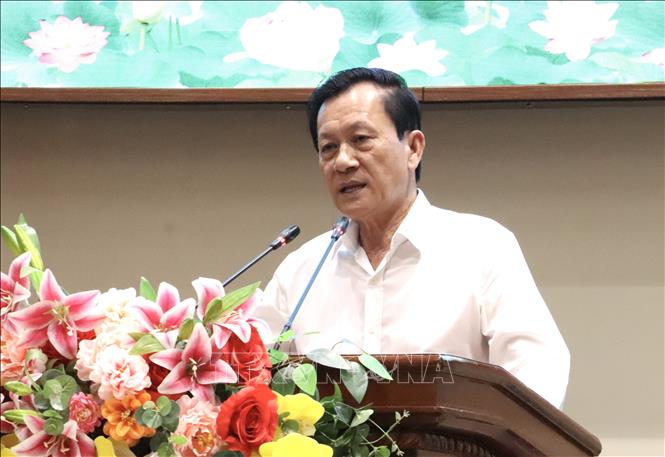 Ông Võ Tấn Lợi, Chủ tịch Hiệp hội sầu riêng Đồng Tháp phát biểu. Ảnh: Hồng Nhung - TTXVN