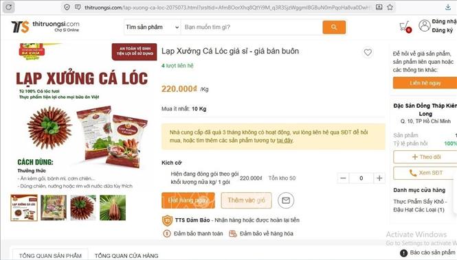Lạp xưởng cá lóc của Công ty TNHH Ba Khía Foods (xã Tân Hộ Cơ, tỉnh Đồng Tháp) có mặt trên chợ online. Ảnh: Nhựt An - TTXVN