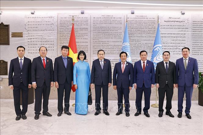 Chủ tịch Quốc hội Trần Thanh Mẫn và Tổng Giám đốc Tổ chức Nông nghiệp và Lương thực Liên hợp quốc (FAO) Khuất Đông Ngọc cùng các đại biểu chụp ảnh chung. Ảnh: Doãn Tấn – TTXVN