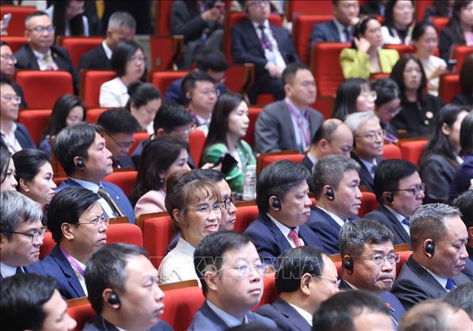 Các đại biểu tham dự buổi phát biểu chính sách của Tổng Bí thư, Chủ tịch nước Tô Lâm tại Đại học Thanh Hoa. Ảnh: Thống Nhất - TTXVN