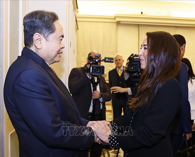 Chủ tịch Quốc hội Trần Thanh Mẫn gặp Phó Chủ tịch Thượng viện Italy Licia Ronzulli. Ảnh: Doãn Tấn – TTXVN