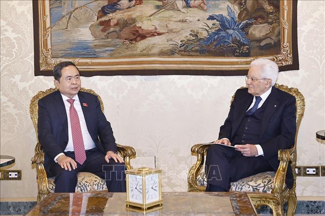 Chủ tịch Quốc hội Trần Thanh Mẫn hội kiến Tổng thống Italy Sergio Mattarella. Ảnh: Doãn Tấn – TTXVN