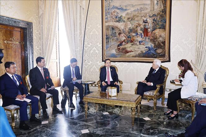 Chủ tịch Quốc hội Trần Thanh Mẫn hội kiến Tổng thống Italy Sergio Mattarella. Ảnh: Doãn Tấn – TTXVN