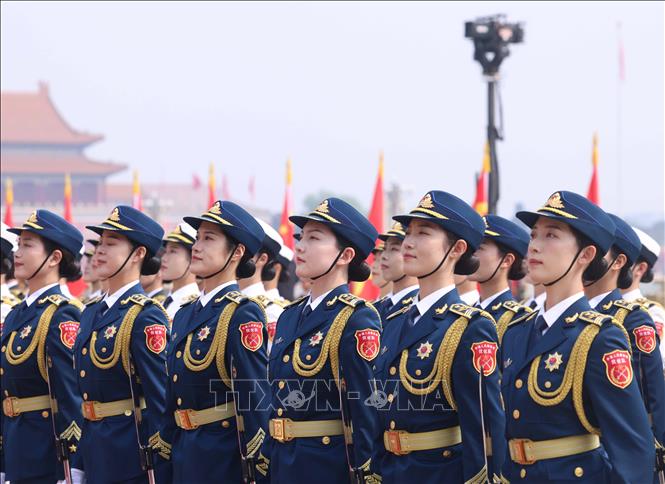 Đội danh dự Quân giải phóng Nhân dân Trung Quốc tại Lễ đón. Ảnh: Thống Nhất – TTXVN