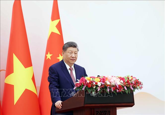 Tổng Bí thư, Chủ tịch nước Trung Quốc Tập Cận Bình phát biểu tại buổi gặp gỡ thanh niên hai nước tham gia chương trình “Hành trình Đỏ nghiên cứu, học tập”. Ảnh: Thống Nhất - TTXVN