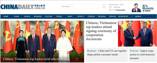 Chinadaily đưa tin về các hoạt động của Tổng Bí thư, Chủ tịch nước Tô Lâm và Phu nhân. Ảnh: TTXVN phát
