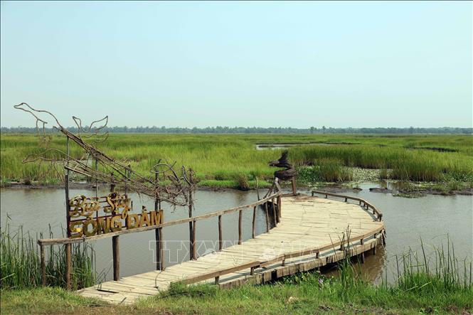 Một điểm check-in dành cho du khách đến khám phá vùng đất ngâp nước Sông Đầm. Ảnh: Đỗ Trưởng – TTXVN
