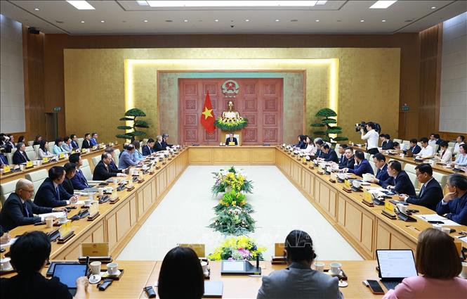 Thủ tướng Lê Minh Hưng làm việc với Đoàn doanh nghiệp cấp cao Hội đồng Kinh doanh Hoa Kỳ - ASEAN (USABC). Ảnh: Dương Giang – TTXVN
