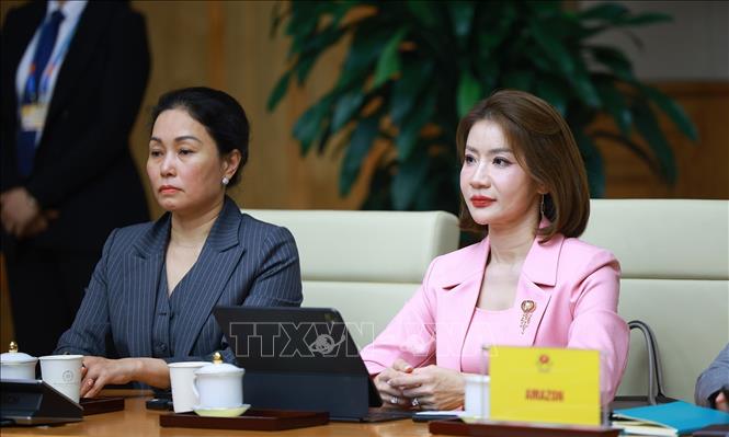 Các đại biểu tham dự buổi làm việc của Thủ tướng Lê Minh Hưng với Đoàn doanh nghiệp cấp cao Hội đồng Kinh doanh Hoa Kỳ - ASEAN (USABC). Ảnh: Dương Giang – TTXVN
