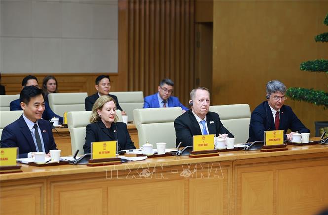 Đoàn doanh nghiệp cấp cao Hội đồng Kinh doanh Hoa Kỳ - ASEAN (USABC) tham dự buổi tiếp và làm việc với Thủ tướng Lê Minh Hưng. Ảnh: Dương Giang – TTXVN
