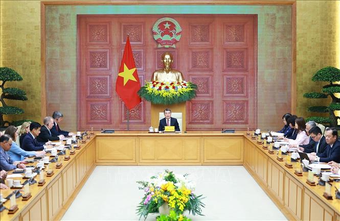 Thủ tướng Lê Minh Hưng tiếp và làm việc với Đoàn doanh nghiệp cấp cao Hội đồng Kinh doanh Hoa Kỳ - ASEAN (USABC). Ảnh: Dương Giang – TTXVN
